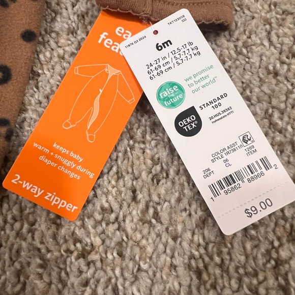 Carter's Tan/brown Leopard Print Kids Footie - Picture 3 of 3